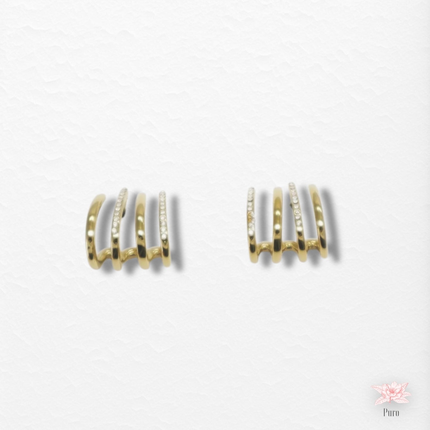 Brincos Triplos Dourados Com Zirconias