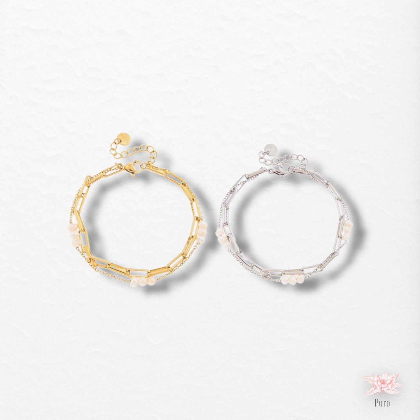 Pulseira Corrente Dupla com Pérolas de Água Doce