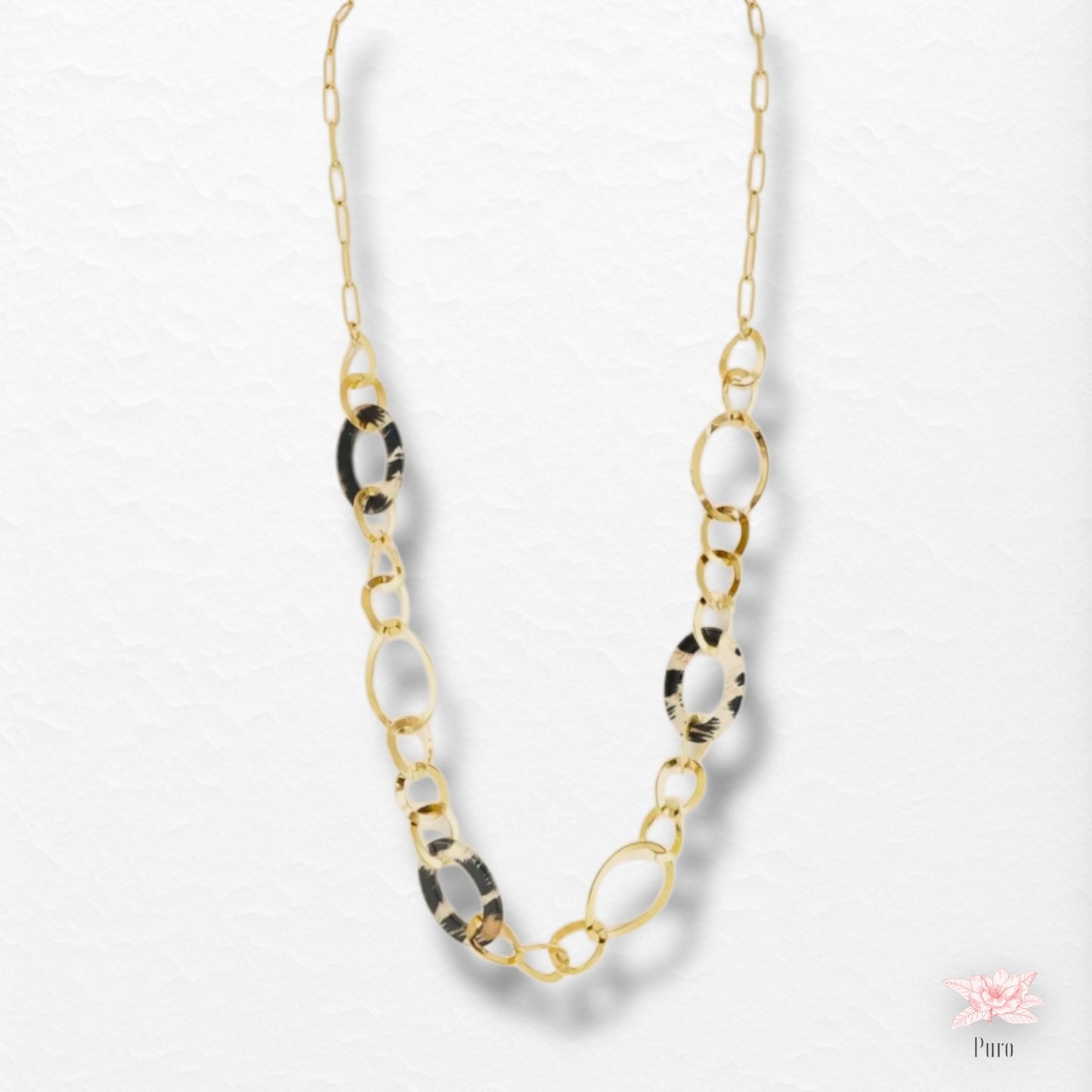 Colar de Corrente Oval Dourada e Com Detalhes Marmorizados