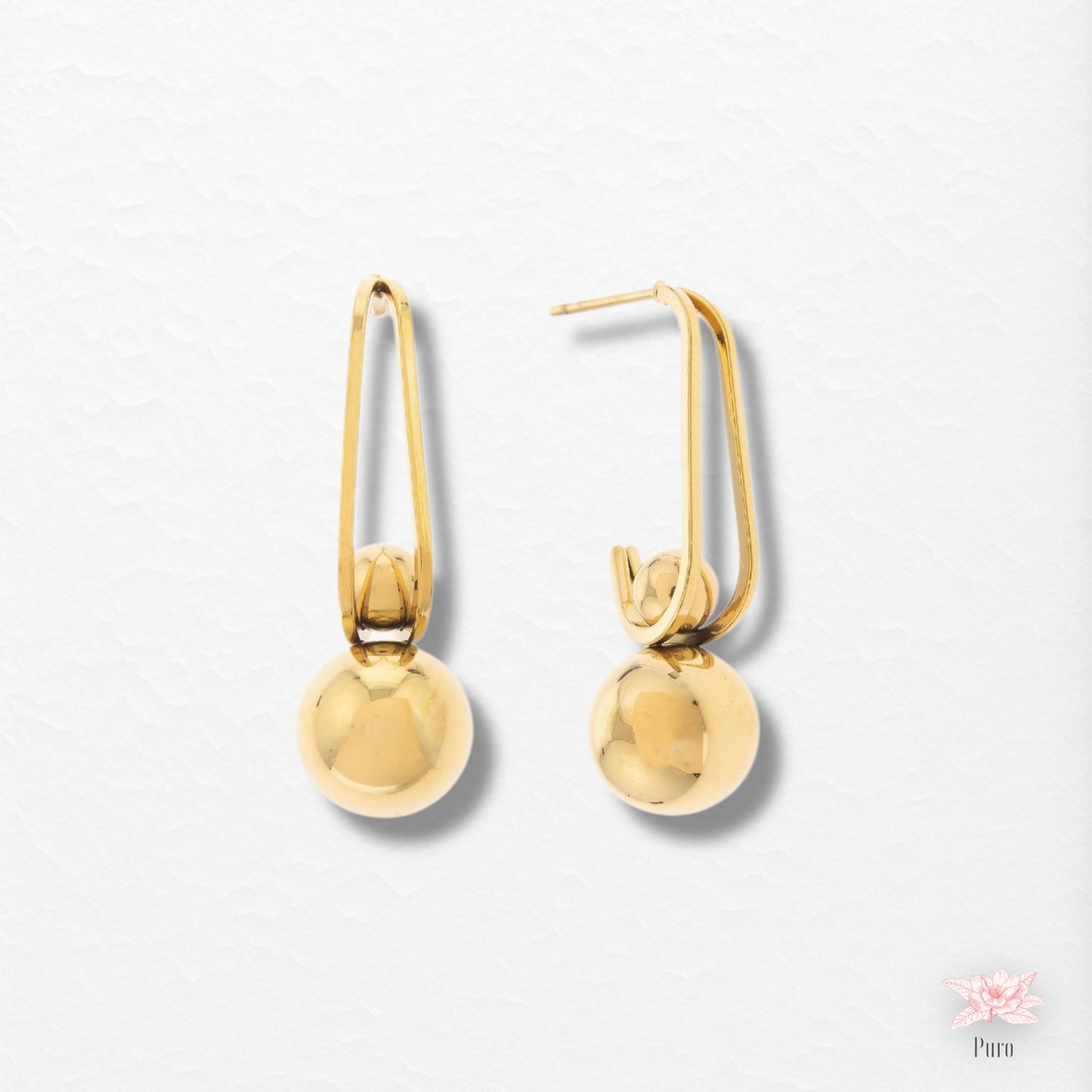 Brincos Pendentes Com Esfera Dourada