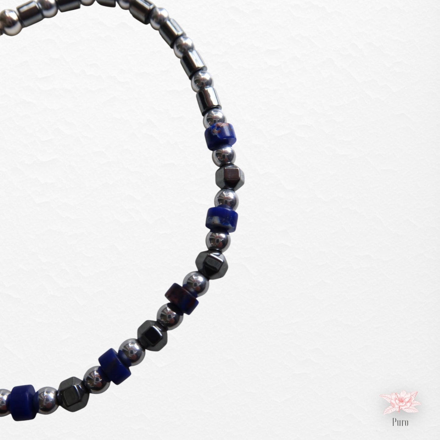 Pulseira Minimalista Com Detalhes Azuis e Prateados