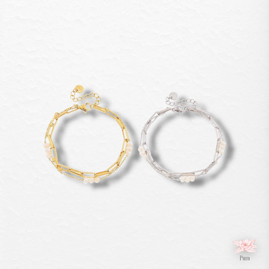Pulseira Corrente Dupla com Pérolas de Água Doce