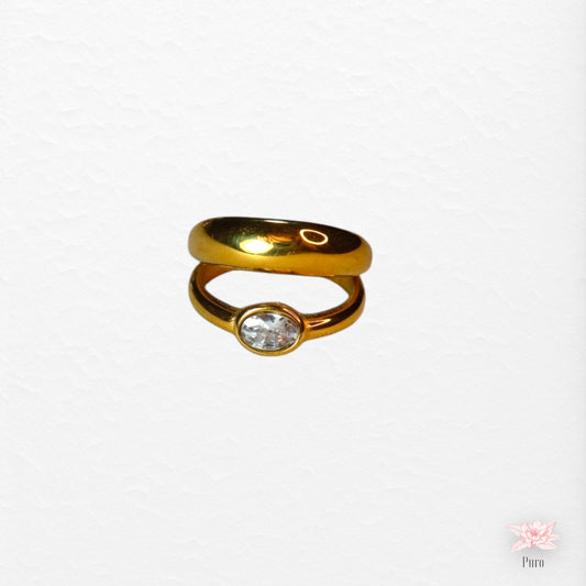 Anel Duplo com Zircônia (Dourado)
