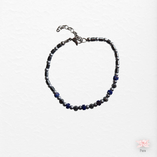 Pulseira Minimalista Com Detalhes Azuis e Prateados